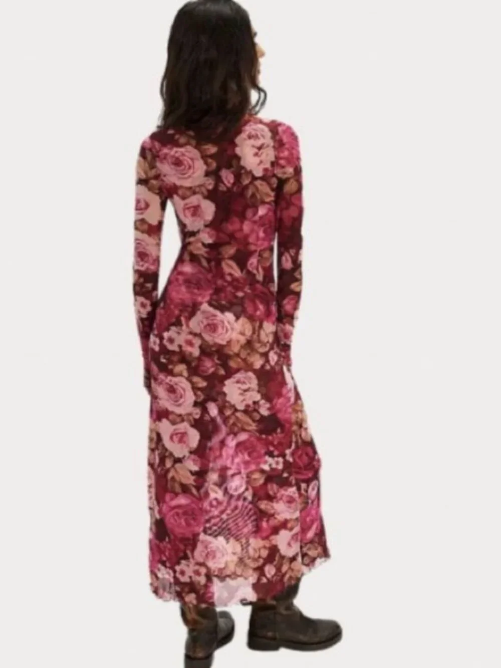 Free People Floral Mesh Long Sleeve Maxi Dress S